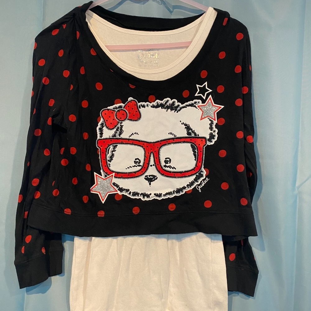 Justice Black and Red Polka Dot Hoodie with Cartoon Graphic